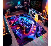 PEIHUODAN Tapis Chambre Ado 3D - Tapis Sol Gaming Imprimé Ciel étoilé Néon Graffiti & Console De Jeu - Flanelle Doux Antidérapant - pour Garçon Enfant (Navy,160x200cm)