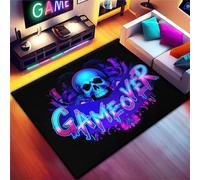 PEIHUODAN Tapis Chambre Ado 3D - Tapis Sol Gaming Imprimé Ciel étoilé Néon Graffiti & Console De Jeu - Flanelle Doux Antidérapant - pour Garçon Enfant (Gris,100x150cm)