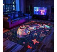 PEIHUODAN Tapis Chambre Ado 3D - Tapis Sol Gaming Imprimé Ciel étoilé Néon Graffiti & Console De Jeu - Flanelle Doux Antidérapant - pour Garçon Enfant (Rose,100x120cm)