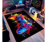 PEIHUODAN Tapis Chambre Gamer Ado Tapis Sol Gaming Deco Chambre Garcon Enfant Tapis De Salon Moderne 3D Antidérapant Hip-hop Néon Coloré Graffiti Game Console Flanelle Doux Carpets (Bleu,100x150cm)