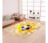 PEIHUODAN Tapis de Football, Tapis de Chambre Enfant Style Sport Jaune Gris Bleu Flamme Mur Motif Football Grand Tapis de Salon Tapis d'aire de Jeux Paillasson Lavable Tapis de Bain (Jaune,80x120 cm)