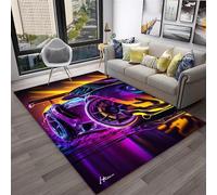 PEIHUODAN Tapis De Jeu Cool Cyber Cars, Tapis Décoratif pour La Salle De Jeu d'un Adolescent, Moderne Néon Carpet pour Voiture Piste pour Salon Et À La Chambre À Coucher (Couleur 2,100x150cm)