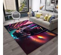 PEIHUODAN Tapis De Jeu Cool Cyber Cars, Tapis Décoratif pour La Salle De Jeu d'un Adolescent, Moderne Néon Carpet pour Voiture Piste pour Salon Et À La Chambre À Coucher (Couleur 6,120x180cm)