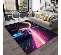 PEIHUODAN Tapis De Jeu Cool Cyber Cars, Tapis Décoratif pour La Salle De Jeu d'un Adolescent, Moderne Néon Carpet pour Voiture Piste pour Salon Et À La Chambre À Coucher (Couleur 1,100x120cm)