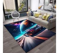 PEIHUODAN Tapis De Jeu Cool Cyber Cars, Tapis Décoratif pour La Salle De Jeu d'un Adolescent, Moderne Néon Carpet pour Voiture Piste pour Salon Et À La Chambre À Coucher (Couleur 4,120x180cm)