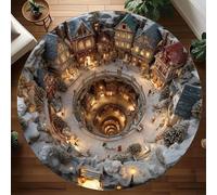 PEIHUODAN Tapis Rond À Illusion D'optique 3D - Motif Ferme Enneigée, Tapis Rond Lavable pour Salon, Chambre À Coucher Et Décoration Intérieure (Couleur 2,120cm)