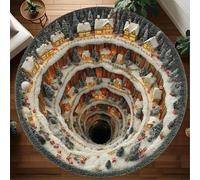 PEIHUODAN Tapis Rond À Illusion D'optique 3D - Motif Ferme Enneigée, Tapis Rond Lavable pour Salon, Chambre À Coucher Et Décoration Intérieure (Couleur 5,90cm)