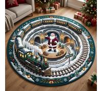 PEIHUODAN Tapis Rond Père Noël Train Design Flanelle Douce Décoration Hiver Tapis Sol Antidérapant Circulaire Salon Chambre Cheminée Sapin De Noël Décor Maison Fête Saisonnière, 160 cm, Color 4