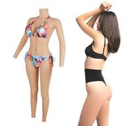 Peikey Faux Sein Silicone Body Gainant Réaliste [Recouvrement Total] Combinaison Intégrée avec Pantalon en Silicone et Bras en Silicone pour Travesti Cosplay, Bonnet C avec Silicone Liquide Chair