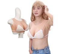 Peikey Faux Sein Silicone Travesti, [Version Col Rond] Fausse Poitrine Bust en Silicone réaliste avec Soutien-Gorge Approprié, pour Drag Queens, Cosplay, Bonnet B Chair avec Coton Léger