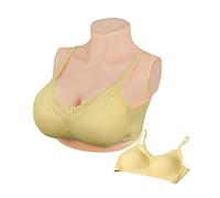 Peikey Faux Sein Silicone Travesti, [Version Courte] fausse poitrine bust en silicone réaliste avec Soutien-Gorge Approprié, pour Drag Queens, Cosplay, Bonnet G Blanc avec Coton Léger