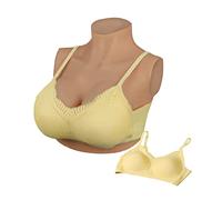 Peikey Faux Sein Silicone Travesti, [Version Courte] Fausse Poitrine Bust en Silicone réaliste avec Soutien-Gorge Approprié, pour Drag Queens, Cosplay, Bonnet E Marron avec Coton Léger