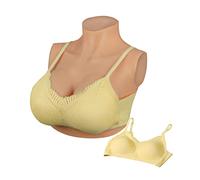 Peikey Faux Sein Silicone Travesti, [Version Courte] Fausse Poitrine Bust en Silicone réaliste avec Soutien-Gorge Approprié, pour Drag Queens, Cosplay, Bonnet C Chair avec Coton Léger