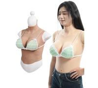 Peikey Faux Sein Silicone, [Version Demi-Crops] Fausse Poitrine avec Soutien-Gorge Approprié, Bust en Silicone réaliste pour Travesti, Crossdress, Cosplay, Bonnet E Marron avec Coton Léger