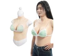 Peikey Faux Sein Silicone, [Version Demi-Crops] Fausse Poitrine avec Soutien-Gorge Approprié, Bust en Silicone réaliste pour Travesti, Crossdress, Cosplay, Bonnet C Blanc avec Coton Léger