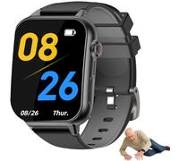 PEIKVOUL Montre Connectée 4G pour Seniors avec SOS, Détection de Chute, Localisation GPS en Temps Réel, Appels Bidirectionnels, IP67 Étanche, Grand Écran 1,83'', Carte Nano SIM Requise,Noir