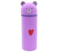 PEILINZE Porte-stylo en silicone avec motif ours de dessin animé - Trousse à crayons avec fermeture éclair - Pour étudiant