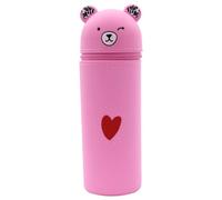 PEILINZE Porte-stylo en silicone avec motif ours de dessin animé - Trousse à crayons avec fermeture éclair - Pour étudiant