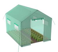 PEILU 450 x 200 x 200 cm - Serre de jardin en tubes d'acier et film grillagé 9 m² - Petite serre à tomates avec porte et fenêtres - Serre en film plastique pour jardin