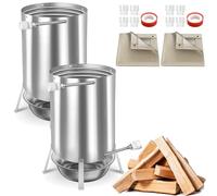 PEILU Lot de 2 tonneaux à feu avec spirale chauffante, Ø 32 mm/Ø 38 mm, raccord ignifuge et sac résiduel, bac de récupération, douche de jardin, chauffage, piscine, seau chauffant avec feu pour