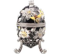 Peint à La Main émaillé Grand Oeuf De Fabergé, Abeille Bibelot Bijoux Boîte De Bibelot Décoratif De Style Vintage, Cadeau Unique pour La Décoration Intérieure, Black