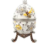 Peint à La Main émaillé Grand Oeuf De Fabergé, Abeille Bibelot Bijoux Boîte De Bibelot Décoratif De Style Vintage, Cadeau Unique pour La Décoration Intérieure, White