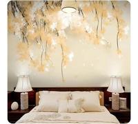 Peint À La Main Lavis D'Encre Jaune Floral Vigne Papier Peint 3D Installation Facile Intissé Tapisserie Bureau Salon Canapé Chambre Décoration Murale-200cm×140cm