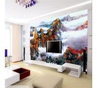 Peint À La Main Montagnes Colorées Cascades Nuages Papier Peint 3D Installation Facile Intissé Tapisserie Bureau Salon Canapé Chambre Décoration Murale-430cm×300cm