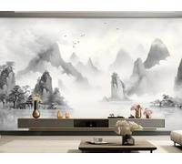 Peint À La Main Noir Et Blanc Paysage Architecture Arbres Papier Peint 3D Installation Facile Intissé Tapisserie Bureau Salon Canapé Chambre Décoration Murale-400cm×280cm