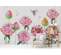 Peint À La Main Tridimensionnel Rose Fleurs Oiseaux Papier Peint 3D Installation Facile Intissé Tapisserie Bureau Salon Canapé Chambre Décoration Murale-400cm×280cm