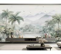 Peint À La Main Vintage Chaîne De Montagnes Jungle Oiseaux En Vol Papier Peint 3D Installation Facile Intissé Tapisserie Bureau Salon Canapé Chambre Décoration Murale-350cm×256cm