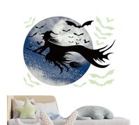 peint Halloween sorcière fenêtre lueur lune chauve-souris silhouette | Autocollants muraux d'Halloween pour porte extérieure, chambre à coucher, dortoir, salon, cuisine, café, salle de bain