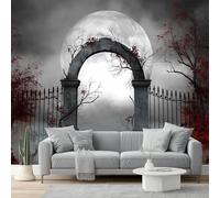 peint intissé Pont de pierre mystérieux de style gothique Design unique et moderne 350 x 256 cm Toison Mur Muraux Décoration Murale Salon Chambre Gris Rouge