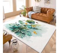 Peint Monstera Deliciosa Papillon Tapis Antidérapant à Poils Courts 140x200 cm Vert Tapis de Salon et Chambre, Facile d’Entretien, Dos Antidérapant, Décoration Douce pour Enfants et Animaux