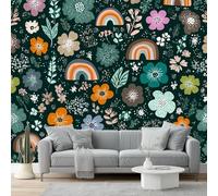 peint panoramique 200 x 140 cm Tapisserie panoramique mural décoration salon - Design moderne Fleurs arc-en-ciel et plaisir enfantinPapier peint pour différentes pièces Vert coloré