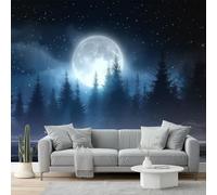 peint panoramique 200 x 140 cm Tapisserie panoramique mural décoration salon - Design moderne Forêt au clair de lune, calmePapier peint pour différentes pièces Couleur bleue froide