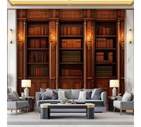 peint panoramique 300 x 210 cm Tapisserie panoramique mural décoration salon - Design moderne Bibliothèque Collection de livres classiquesPapier peint pour différentes pièces Brun chaud