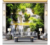 peint panoramique 300 x 210 cm Tapisserie panoramique mural décoration salon - Design moderne Cascade Forêt NaturePapier peint pour différentes pièces Couleurs froides vertes et blanches