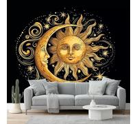 peint panoramique 350 x 256 cm Tapisserie panoramique mural décoration salon - Design moderne Motif mystérieux d'étoiles et de lunePapier peint pour différentes pièces Or Noir
