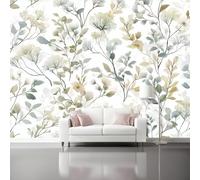 peint panoramique 400 x 280 cm Tapisserie panoramique mural décoration salon - Design moderne Nature Plante Branches et Feuilles FraîchesPapier peint pour différentes pièces Jaune Vert