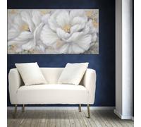 PEINT SUR TOILE FLEUR BLANCHE/OR