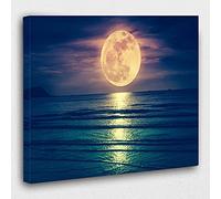 Peinture 1 Panneau Énorme Pleine Lune En Mer Nuit Paysage Photo HD Imprimé Toile Affiche Maison Chambre Mur Art Décor 60x80cm (24x32in) Avec Cadre