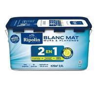 Peinture 2 en 1 murs et plafonds - Blanc mat - RIPOLIN - 2.5 L