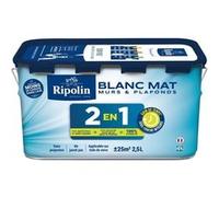 Peinture 2 En 1 Murs Et Plafonds - Blanc Mat - Ripolin - 2,5 L Blanc mat G