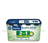 Peinture 2 en 1 murs et plafonds - Blanc satin - RIPOLIN - 2.5 L