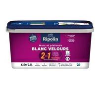 Peinture 2-en-1 murs & plafonds Ripolin Blanc Velours sous-couche intégrée 2,5 L Blanc