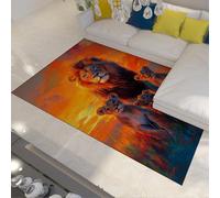 Peinture à l’Huile Lion Tapis Animal Sauvage Famille Coucher Soleil Paysage Tapis lavables antidérapant à Poils Ras pour Salon Chambre à Coucher Chambre d’Enfant 80x150cm