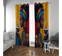 Peinture à l’Huile Style Rideaux d’intimité occultants Élégant Femme Noire Africaine Chambre à Coucher isolé réduisant Le Bruit Rideaux de Ferme pour Toutes Les Saisons W140xL240cm 2 pièces