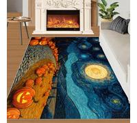 Peinture à l’Huile Tapis Home Decoe, Tapis antidérapants en Citrouille, Ciel Nocturne Appliqué au Salon, Chambre, Couloir de la Salle à Manger (100x140cm)