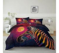 Peinture À L’Huile Zèbre De L’Espace Parure de Lit Réversible 140 x 200 cm Housse de Couette, Noir Respirant et Super Doux Housse Couette Microfibre avec Fermeture Éclair et Taies D'oreillers 65x65 cm